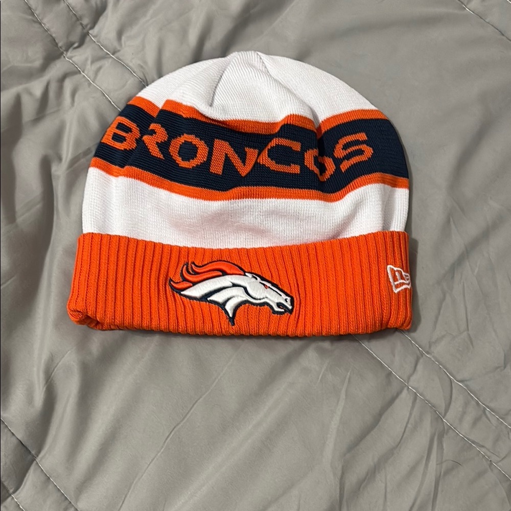 New Era White and Orange Broncos Beanie